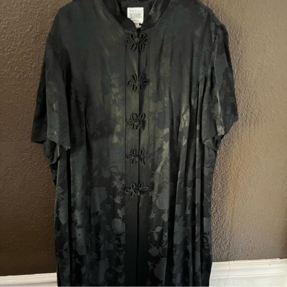 Black Long Length Chinese Style Button Down Embroidered Coat with Pants, 24W - Picture 5 of 12